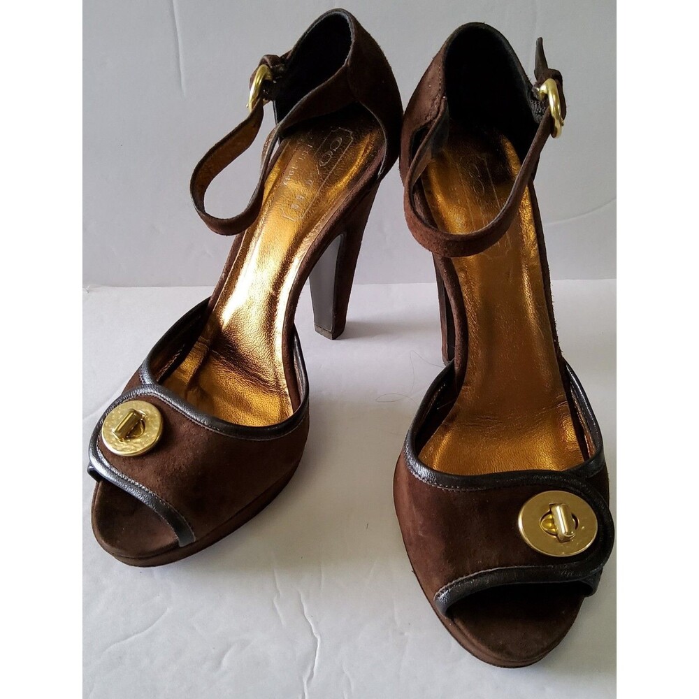 Coach Women's Darleen Suede Turnlock Buckle Ankle Strap Heels Shoes Size 6.5B - Picture 2 of 9